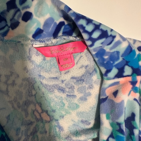 Lilly Pulitzer Elaine Velour Ocean Commotion Blue Belted Bathrobe S/ Medium - Picture 3 of 4